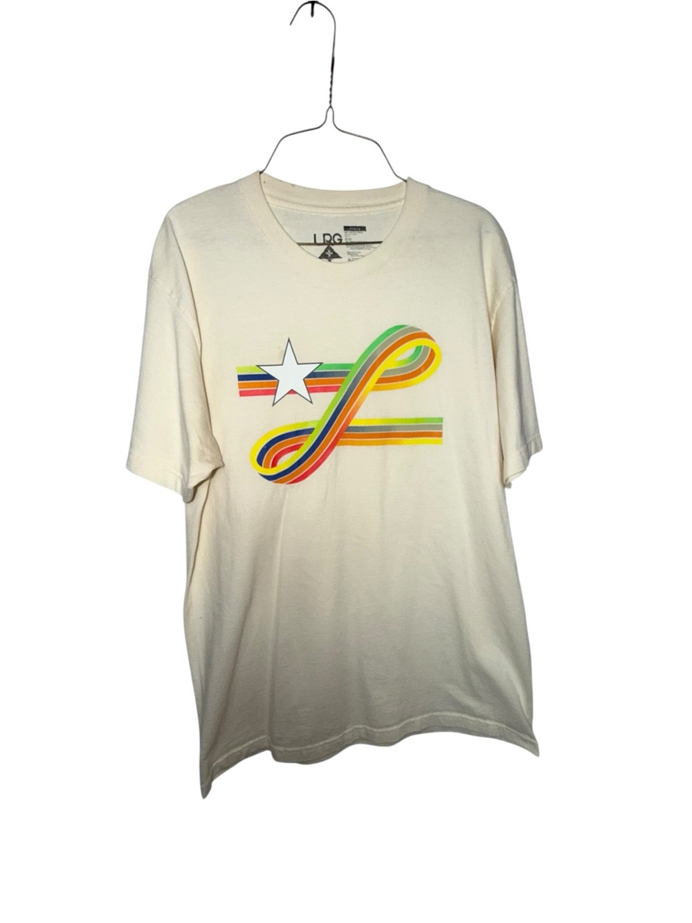 LRG Cream Short-Sleeve Tee with Rainbow Star Ribbon